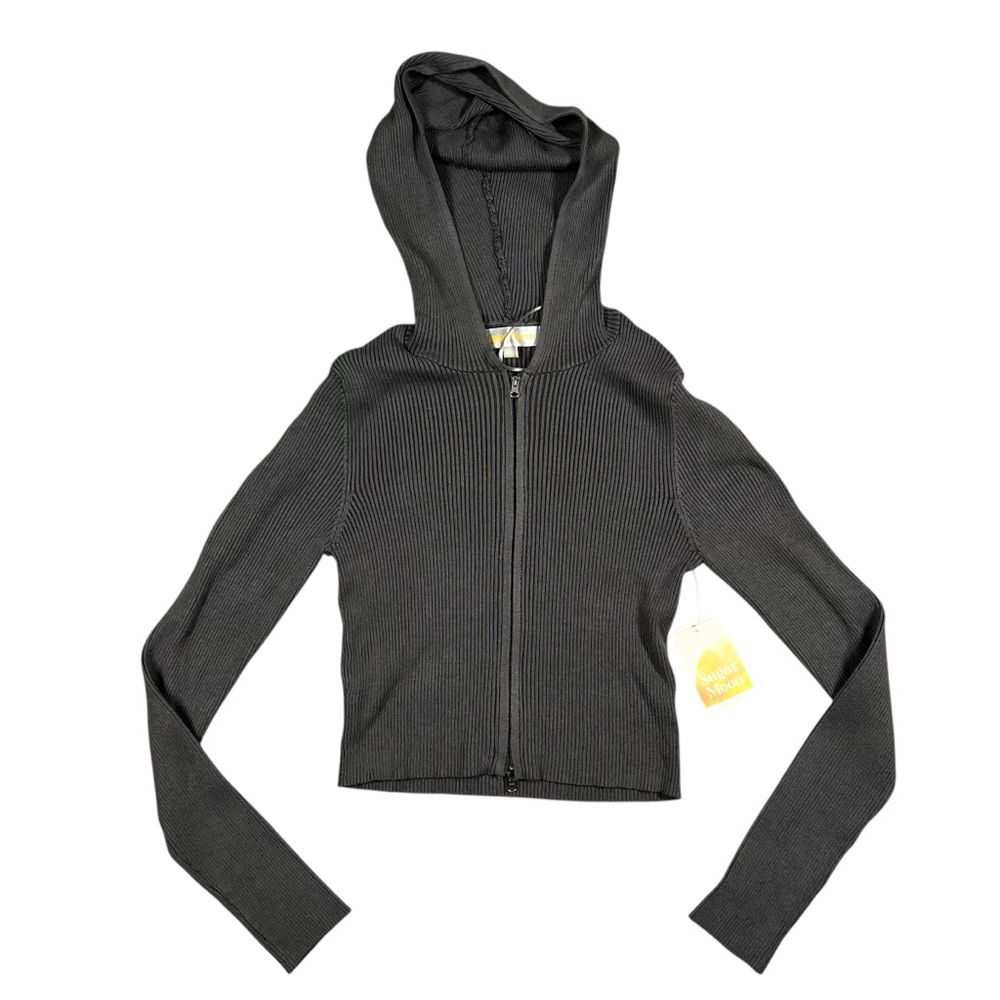 Sugar Moon Juniors Ribbed Hoodie Dark Gray Size M Zip